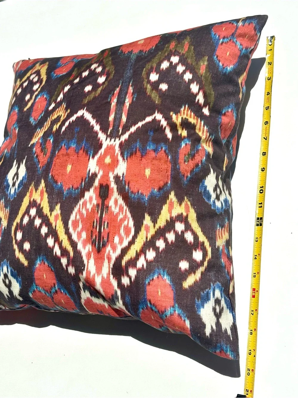 Pottery Barn Linen Cotton Ikat Pattern Throw Pillow - Red Brown Orange, 20x20”